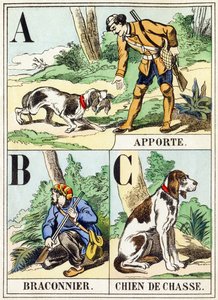 A B C: Bring, Poacher, Hunting Dog - The Hunting Alphabet, ca. 1890 (gravering) av Unbekannt