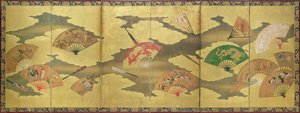 En dekorasjon av åpne og lukkede vifter, Momoyama Period (1568-1615) av Unbekannt