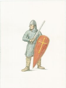En rekonstruksjonsillustrasjon som viser en normannisk ridder rundt 1066 av Unbekannter Künstler