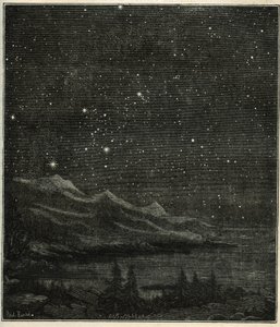 En stjerneklar natt perfekt for å observere himmelen. Gravering fra Camille Flammarions "The Stars and Other Curiosities of the Sky" av Unbekannter Künstler