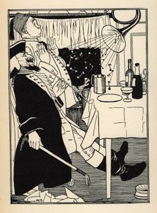 En trompet som hadde frosset, produserer lyder på egen hånd når den varmes opp, har moro og forbauselse av alt Illustrasjon av William Strang (1859-1921) og JB Clark fra «The Adventures of the Baron of Munchausen (Munchhausen) av Rudolf Erich Raspe (1736- av Unbekannt