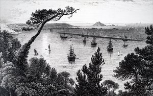 Utsikt over Plymouth havn. av Unbekannt