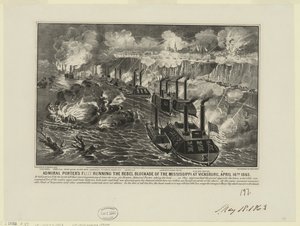 Admiral David Dixon Porters flåte kjører opprørsblokaden på Mississippi ved Vicksburg, 16. april av Unbekannt