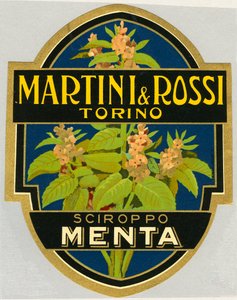 Annonseetikett for myntesirup Martini e Rossi av Unbekannt