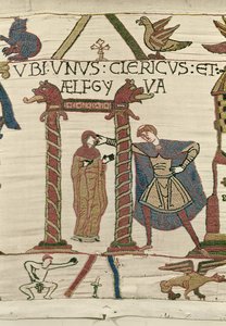 Aelfgyva med en prest, Bayeux-teppe (ullbroderi på lin) av Unbekannt