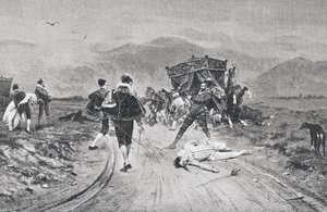 Et angrep på en trener, midten av 1600-tallet, fra 'La Ilustracion Artistica', utgitt 1887 av Unknown