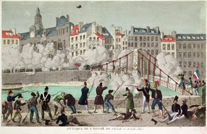 Angrep på rådhuset i Paris og slaget ved Arcola-broen, 28. juli 1830 (gravering) av Unbekannter Künstler