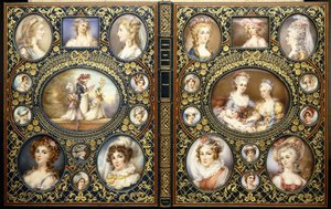 Innbinding med tjuefire portrettminiatyrer, fra boken "French Characteristic Costumes" av Richard Brinsley Peake, 1816 av Unbekannt