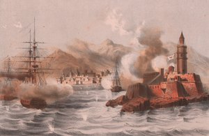 Bombing av Palermo, med skip i forgrunnen, Sicilia av William M. Timlin