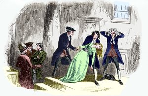 Charles Dickens 'A tale of two citys': Bildetekst lyder: Etter setningen. – Lucie Manette besvimer. CD: Engelsk romanforfatter, 7. februar 1812 9. juni 1870. Illustrasjon av George Cruikshank: engelsk karikaturist og bokillustratør av Unbekannt