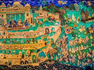 Chittra Shala gårdsplass med virtuose fine malerier, Taragarh Fort, Bundi, Bundi, Rajasthan, India, Asia (bilde) av Unbekannter Künstler