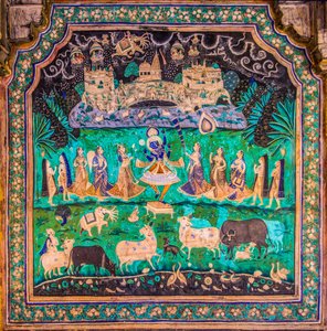 Chittra Shala gårdsplass med virtuose fine malerier, Taragarh Fort, Bundi, Bundi, Rajasthan, India, Asia (bilde) av Unbekannter Künstler