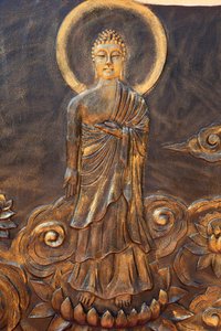 Chua Thien Lam Go buddhistpagode. Shakyamuni Buddha. Varada mudra: veldedighetsgest. Thay Ninh. Vietnam av Unbekannt