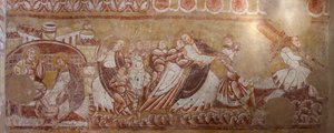 Kirke (Église Saint-Martin). Interiør. Veggmalerier (fresco). Nordveggen i koret. Detalj. Arrestasjon av Kristus, fotvask. 1100-tallet. av Unbekannt