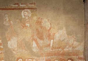 Kirke (Église Saint-Martin). Interiør. Veggmalerier (fresco). Skipets vestvegg. Detalj. Apostler. 1100-tallet. av Unbekannt