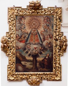 Kollegial kirke. Innsiden. Maleri. (Vår Frue av Håpet). Tekst i en medaljong: “PORTRETT ALL THE MIL CROSA Imajen DNUESTRA S DL Esperanza A Similar to Fernando de ZILLLa Faña iezi rodela Villa Riue mde el Tajo ter mi?to esta villa”. signert? og av Unbekannt