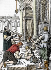 Bygging av en katedral, steinskjærere på 1200-1300-tallet (gravering) av Unbekannter Künstler