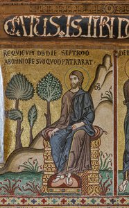 Syklus av mosaikk på Det gamle testamente, syklus av skapelsen: "Skaperens hvile på den syvende dag", XII århundre, Palatinerkapellet, Det kongelige palass eller Palazzo dei Normanni (normannernes palass), Palermo, Sicilia, Italia ( bilde) av Unbekannter Künstler