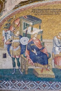 Detalj av guvernør Quirinius på scenen for registreringen for beskatning, Chora kirke, Istanbul, Tyrkia av Unbekannter Künstler