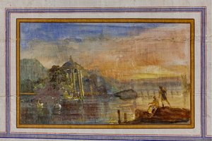 Detalj av dekorasjonen som viser et landskap, Det røde rommet, Den kongelige leiligheten, Det kongelige palass eller Palazzo dei Normanni (normannernes palass), Palermo, Sicilia, Italia (bilde) av Unbekannter Künstler