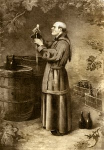 Dom Perignon oppdager mose i 1714 - tidlig på 1900-tallet (gravering)