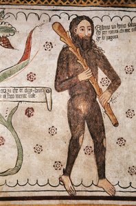 Ego sonto un homo salvadego per natura, chi me ofende ge fo pagura (Jeg er vill mann av natur, de som fornærmer meg vil jeg sette frykt), fresco, Homo Salvadego museum, Sacco, Cosio Valtellino, Lombardia, Italia av Benjamin Baud