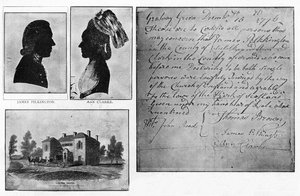 Faksimile av et Gretna Green Marriage Certificate med portretter av paret, James Pilkington og Ann Clarke, giftet seg 16. desember av Unbekannt