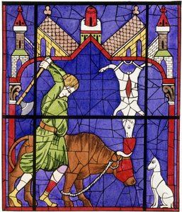 Faksimile av et glassmaleri i Notre-Dame de Chartres katedral som viser en slakter av Unbekannter Künstler