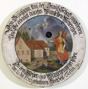 Frankenmuseum Feuchtwangen Mellomfrankisk Bayern Tyskland skyttermålsamling bryllupsmål fra 1756 med gudinnen Fortune av Unbekannt