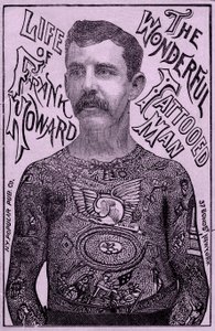 Frank Howard, den fantastiske tatoverte mannen, ca. 1900 (litho-farge) av Unbekannt