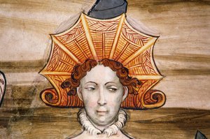 Fresker av Baronial Hall (1400-tallet), detalj, Della Manta slott, Manta (Cuneo), Piemonte, detalj, Italia av Benjamin Baud