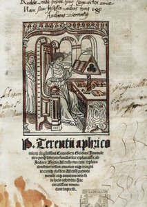 Frontispice av komedier til den komiske poeten Terence (Publius Terentius Aferer) (190-145 f.Kr.). Forfatteren er representert. av Unbekannt