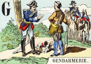 G : Gendarmerie - Jaktalfabetet, ca. 1890 (gravering) av Unbekannt