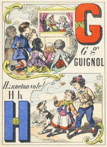 G H: Guignol, Cockchafer flyr! - Spillalfabet, ca. 1890 (illustrasjon) av Unbekannt