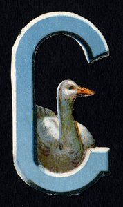 G som Goose. Beetle decoupis på temaet dyr. Gravering. Serie med 26 vaffelkromolitografier av engelsk opprinnelse. Redaktør og illustratør ukjent. Slutten av 1800-tallet. Mål: 5,5x3,5cm av Unbekannt