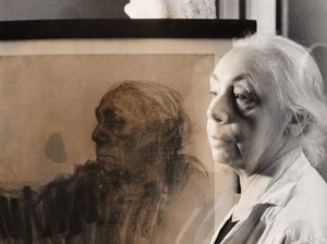 Tysk maler, grafiker og billedhugger Kaethe Kollwitz, Tyskland rundt 1940 (s/hv-foto) av Unbekannter Künstler