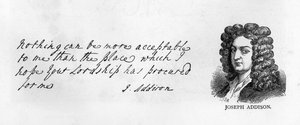 Håndskrift og signatur av Joseph Addison (penn og blekk på papir) av Unbekannt