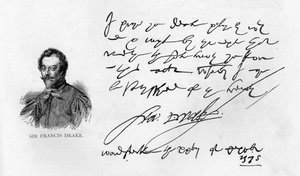 Håndskrift og signatur av Sir Francis Drake av Unbekannt