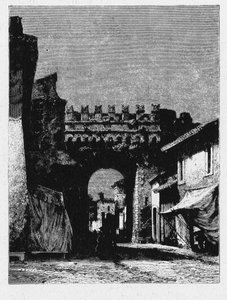 Historien om det gamle Roma. Porta Settimiana er en port i Aurelian-muren i Roma. av Unbekannt
