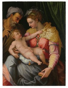 Holy Family (olje på panel) av Unbekannt