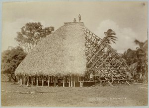 Husbygning i Samoa, ca. 1875 (sepia-bilde) av Unbekannt