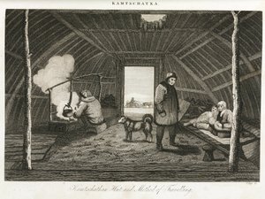 Kamchatka-hytte (ekstrem østlige halvøy i Russland) og transportslede, ca. 1810 av Unbekannt
