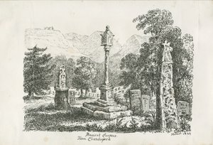 Ilam-kirken - eldgamle kors: litografi, 1849 av Unbekannt