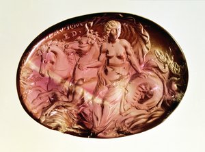 Dyptrykk av en nereid eller amfitritt på en hippocampus, ca. 50 f.Kr. (ametyst) av Unbekannt