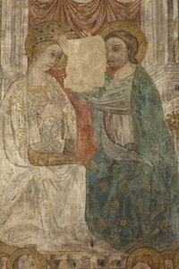 Innenraum. Nordquerhaus. Altar (Altar de las pinturas murales). Original aus der Hauptkapelle. Wandmalereien (Fresko?). (Detail). Ende des 14. Jahrhunderts.