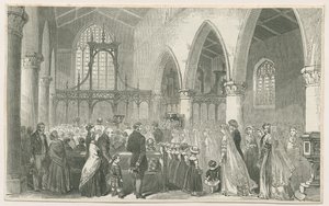 Interiør i Trentham Church: tresnittgravering, og [1800-tallet] av Unbekannt