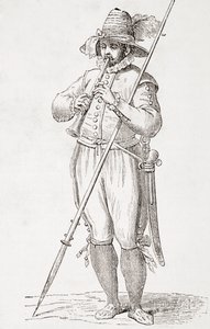 Italiensk bonde som spiller dulzaina, etter et verk fra 1500-tallet av Cesare Vecellio, fra 