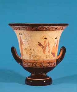 Kalyx krater som viser Hermes som leverer spedbarnet Dionysos til nymfene, etruskisk, ca. 460 f.Kr. (terrakotta) av Unbekannt