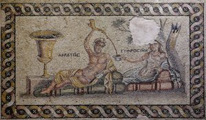 Kratos (Cratos) og Euphrosyne (Euthymia) - Mosaikk, Akratos og Euphrosyne, Zeugma Mosaikkmuseum, Gaziantep, Sørøst-Anatolia-regionen, Anatolia, Tyrkia, Asia av Unbekannter Künstler