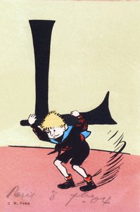 L for Heavy - Barnealfabetet. C.M.-redaktør, Paris. Håndmalte postkort, frankert i 1904. Mål: 14 x 9 cm av Unbekannt